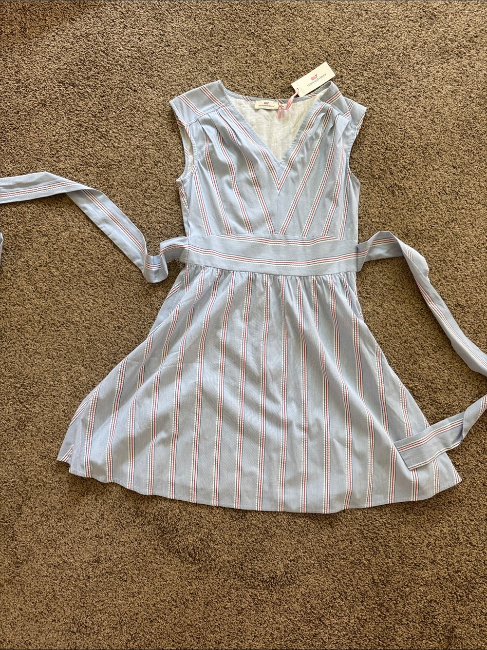 Vineyard Vines Light Blue, White & Pink Striped Tie-Waist Dress